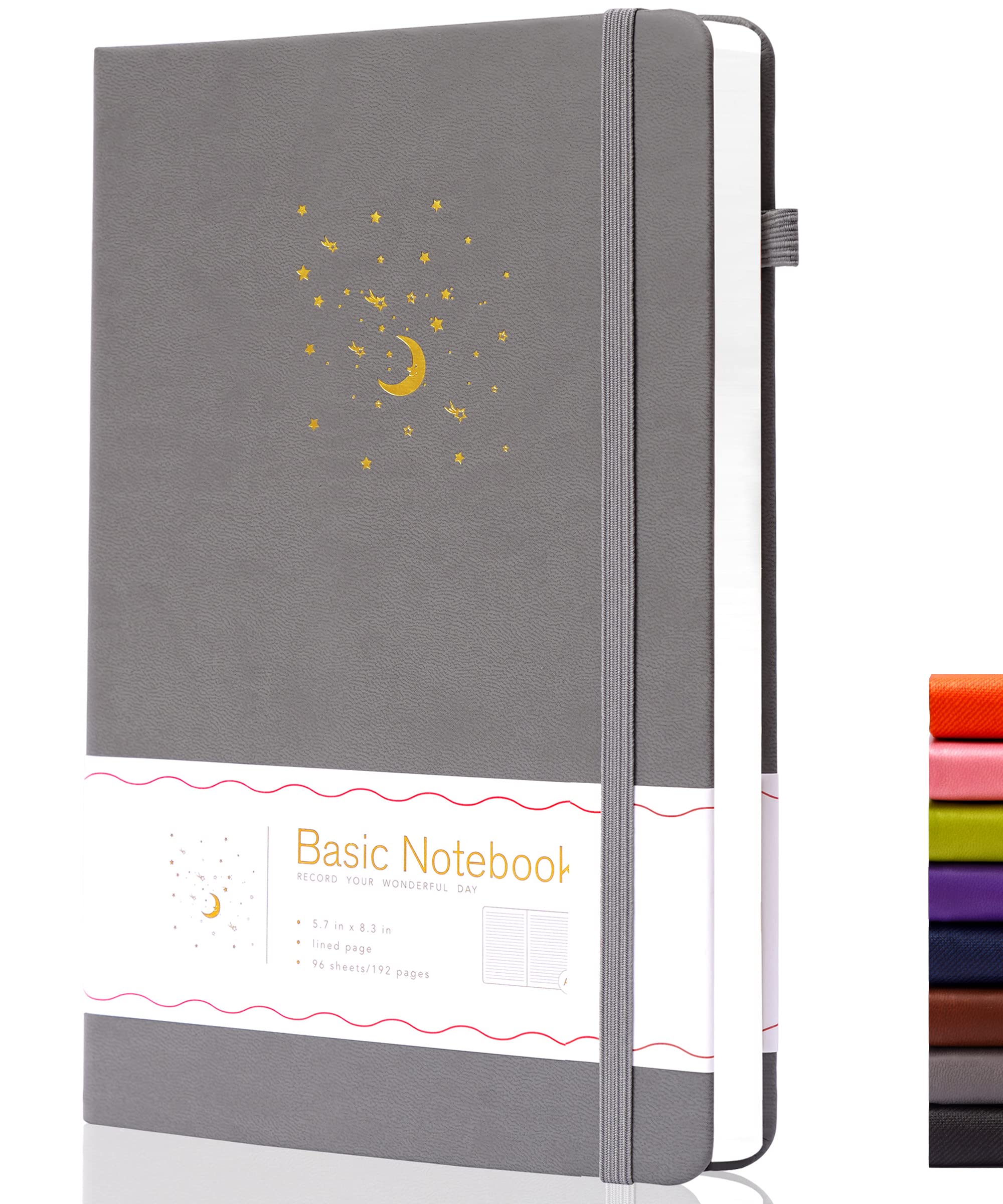 CAGIE Lined Journal Notebook for Work, Hardcover Notebook Journal with Pen Loop, A5 Notebook Journal Cover, Medium 5.7" x 8.3", (Gray Ruled), Gifts