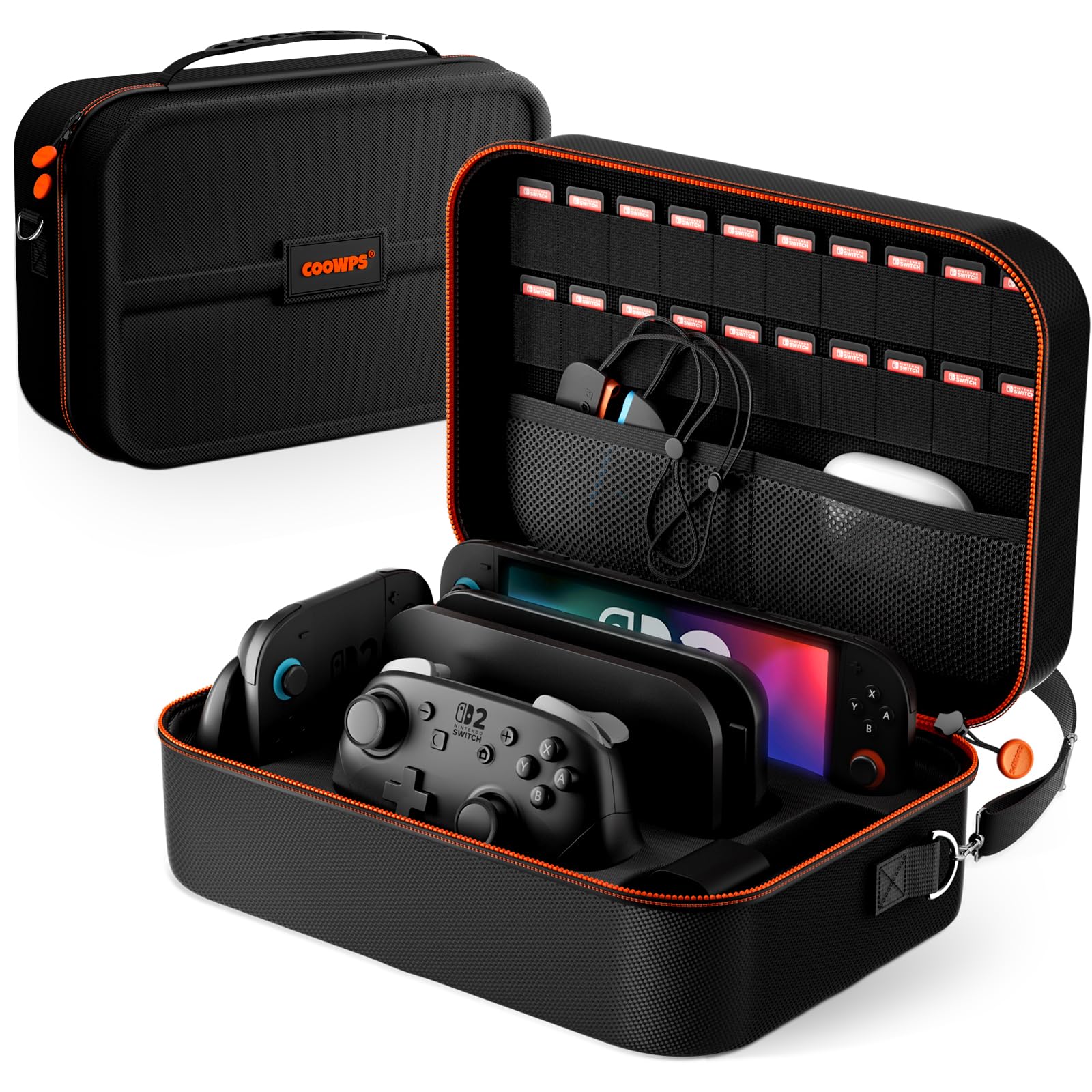 ZOZOVR Switch 2 Tasche für Nintendo Switch 2 (2025), Mit 4 Joystick Kappen, 20 Spielkartenfächern, Tragbare Harte All In One Schutztasche für Nintendo Switch 2 Konsole und Pro Controller Zubehör