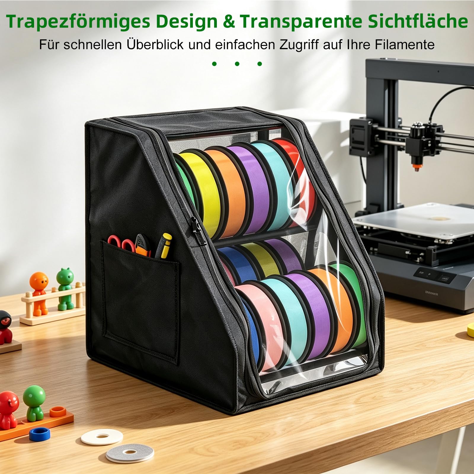 3D Drucker Filament Aufbewahrungsbox für 18 Rollen – Metall Filament Regal mit trapezförmigem Design, Staub- und Feuchtigkeitsschutz mit Trockenmittel für Zuhause, Büro und Studio