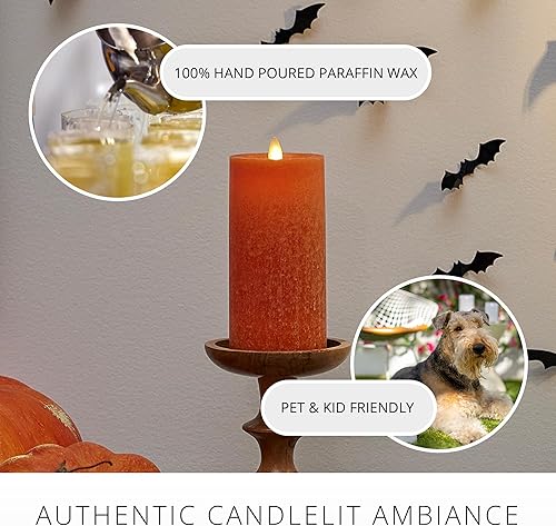 Miniatura 4 de Luminara Vela sin llama de cristal marino, calabaza de cosecha de 3 x 4.5 pulgadas, pilar de llama LED móvil con temporizador, funciona con pilas,