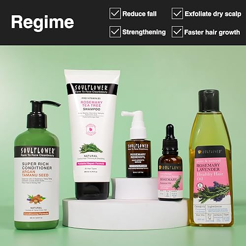 Miniatura 6 de Soulflower Suero de crecimiento capilar Redensyl de romero  3% Redensyl, 4% Anagain, MelanoGray, Cafeína, Biotina, Queratina, Árbol de té, Semillas