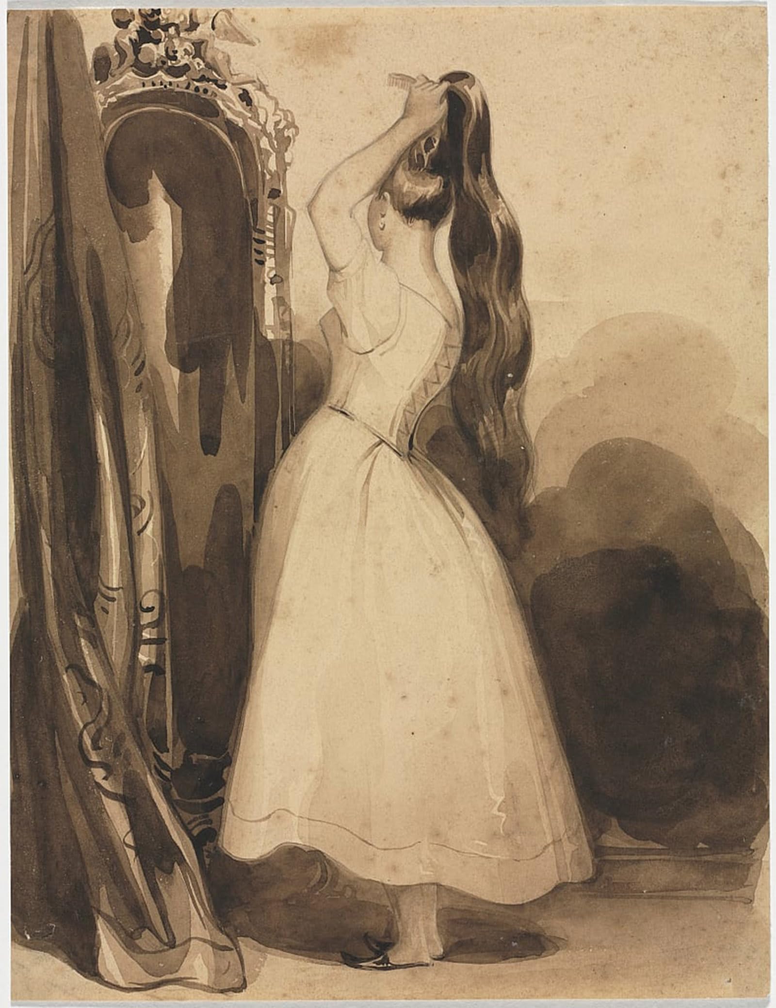 ARTXLXXBN Famous Prints Artwork Pictures Poster Painting Art Young Woman Combing Her Hair by Achille Devéria Artwork Landscape Pictures for Home Decor 60x90cm