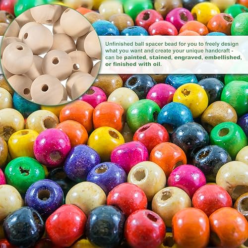 Miniatura 5 de uxcell 60 cuentas espaciadoras de madera natural de 0.98 pulgadas (0.984 in), agujero grande sin acabar, cuentas de madera redondas sin terminar