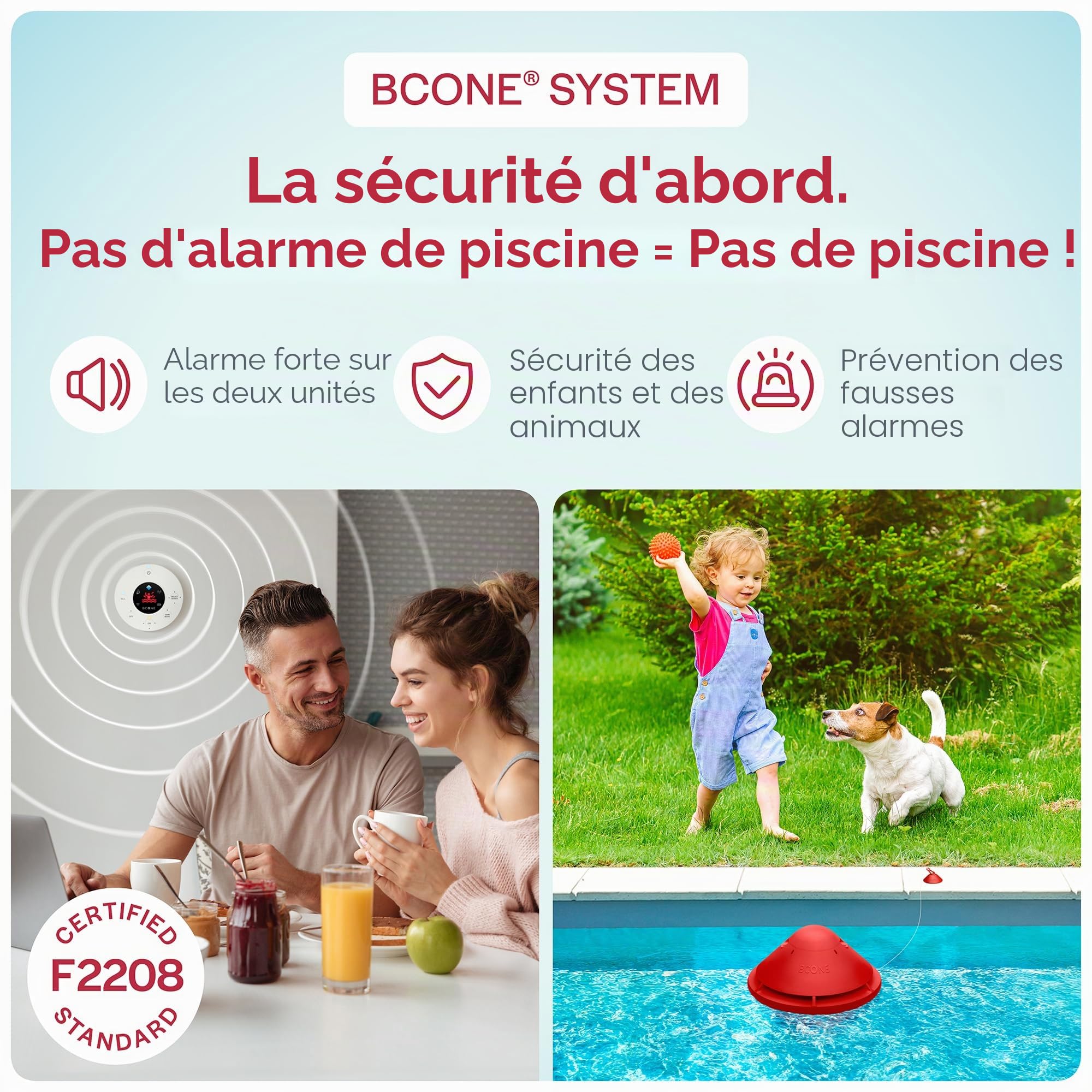 BCone Alarme de Sécurité pour Piscine Flottante Connectée, Sirène Puissante, Application Mobile, Détection de Chute, Protection Enfants et Animaux, Installation Rapide
