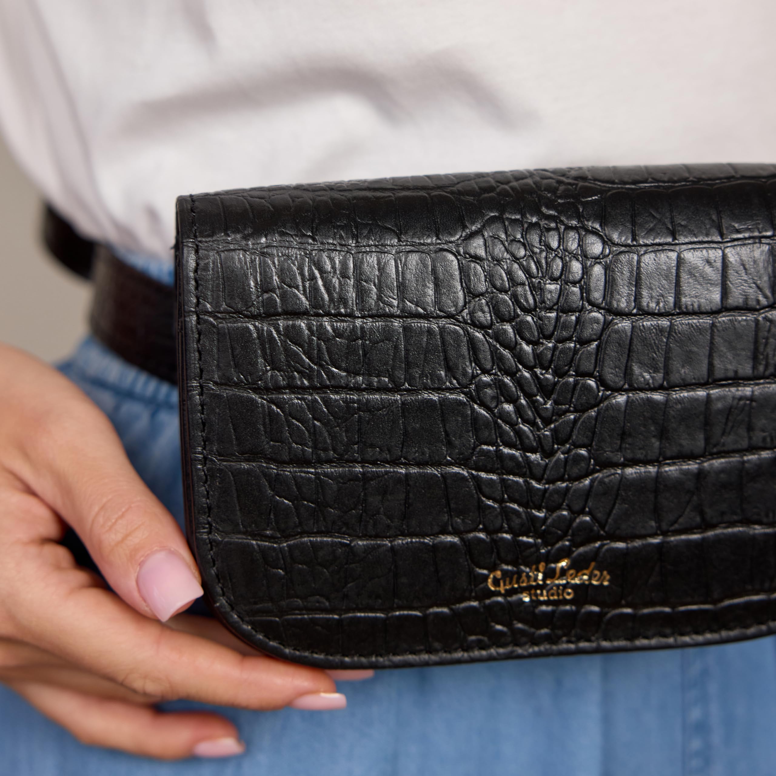 Gusti Gürteltasche - Jenny Bauchtasche Hüfttasche Festivaltasche Hip Bag Handtasche Leder Schwarz