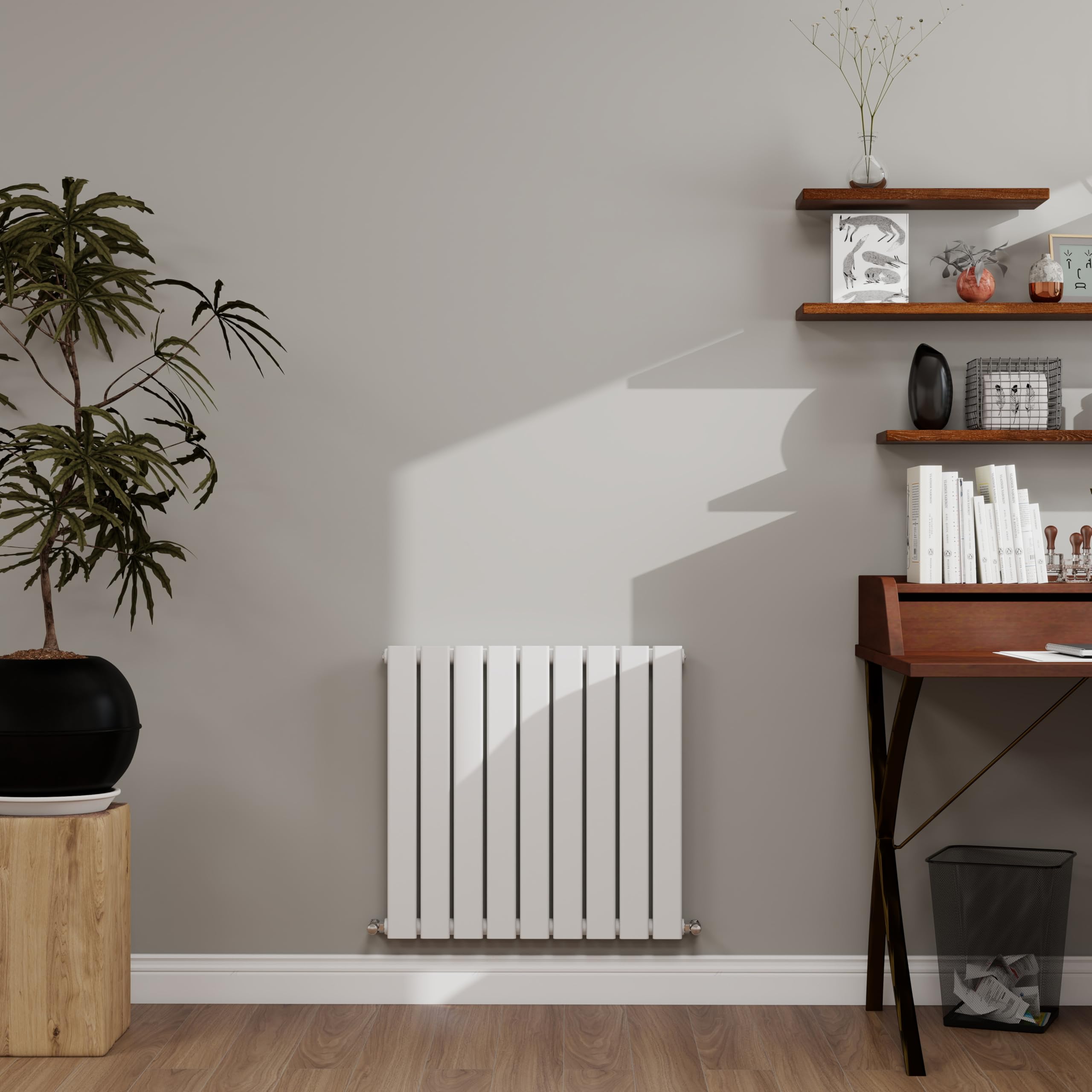 White Designer Radiator Horizontal 600×612mm Single Flat Panel - Wall/Floor Mounted for Modern Multi-Scene & Central Heating 1588 BTU