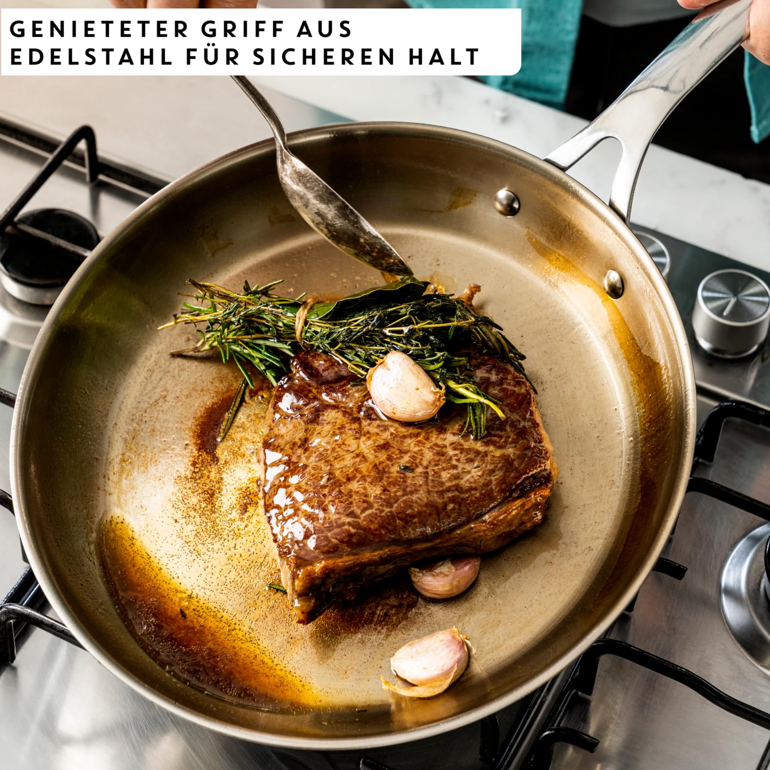 Jamie Oliver by Tefal Cook Smart Bratpfanne 24cm, unbeschichteter Edelstahl, induktionsgeeignet, Thermo-Fusion Boden, recycelbar, genieteter Griff, Edelstahl, E3110455