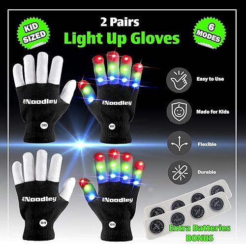 Miniatura 2 de The Noodley 2 pares de guantes con luz LED para niños, regalos para niños y niñas, juguetes de Navidad brillantes