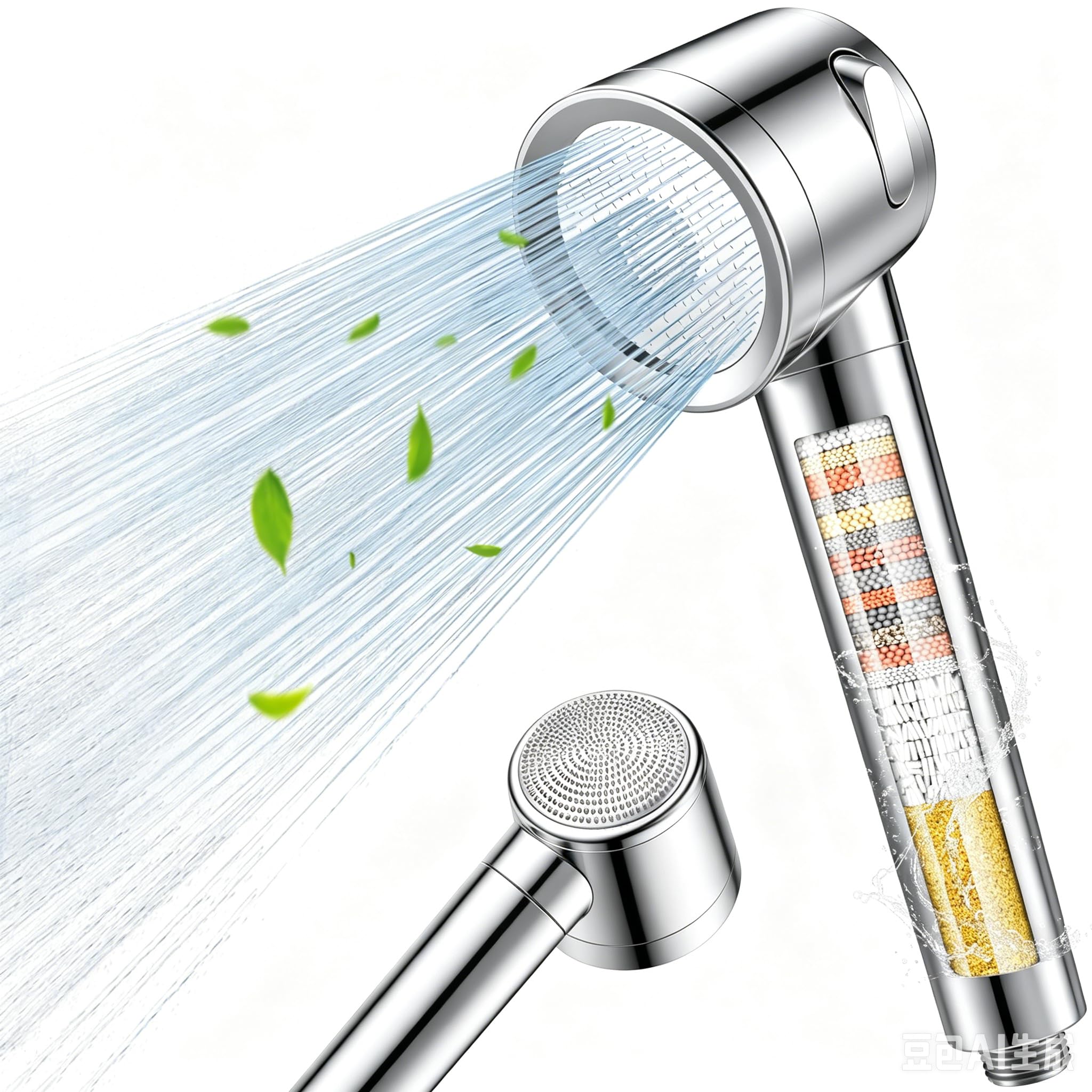 PWERAN Hochdruck Duschkopf mit Filter, 3+1 Strahlarten, Gegen Kalk, Silber | Handbrause Doppelfiltration, Gegen Kalk, Wassersparend,Hochdruck, Brausekopf für Dusche, Chlorentfernung, Schwermetalle