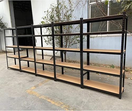 Miniatura 9 de Estantes de almacenamiento de 59 pulgadas, estante de almacenamiento de acero, marco de metal resistente, tablero de MDF de 5 niveles, capacidad de