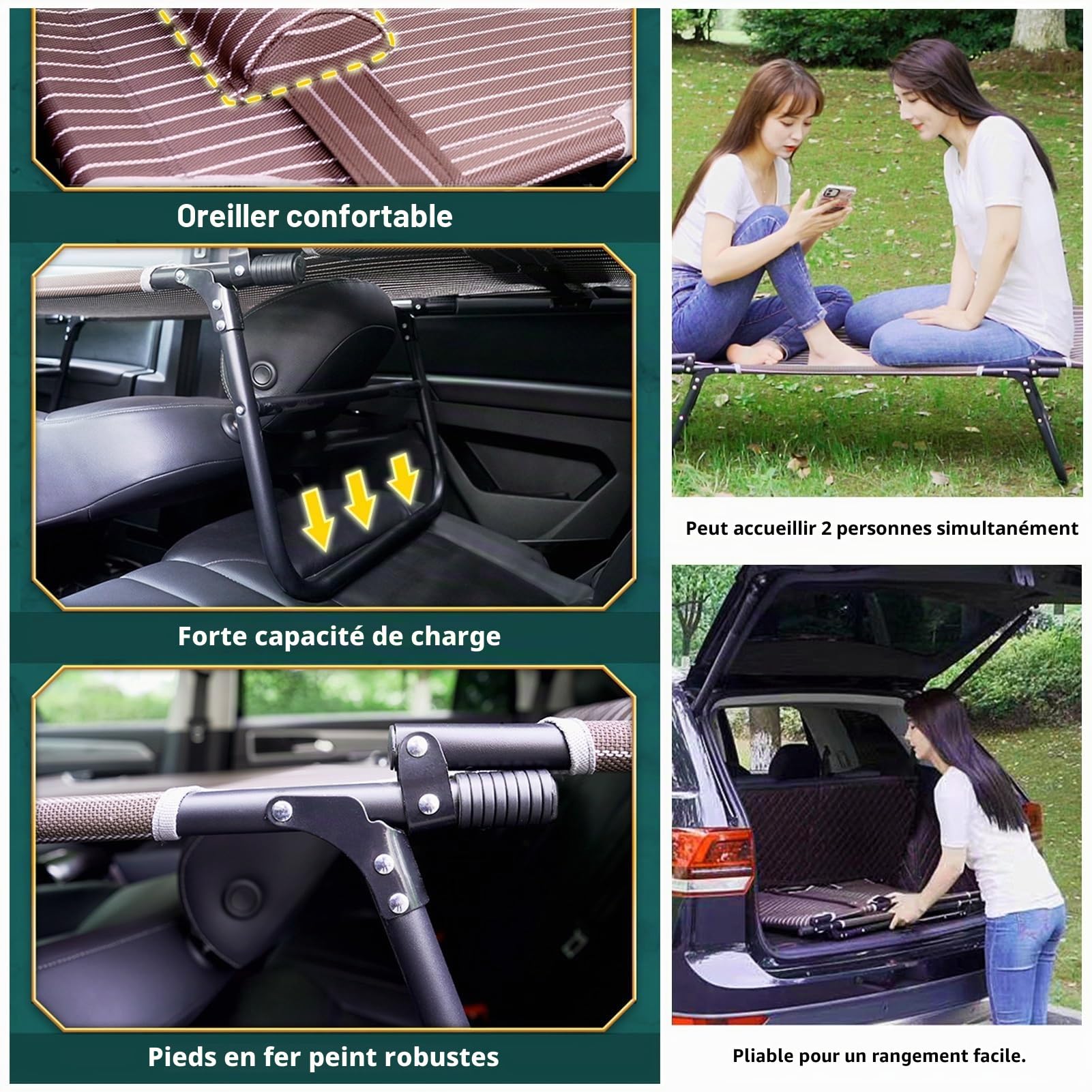 Lit De Voyage Pliable pour Voiture, Lit De Voiture Non Gonflable, Aucune Installation Requise, Matelas De Voiture, Siège Arrière De Voiture Universel, Lit De Voiture Pliant (Color : Noir, S : 165x56