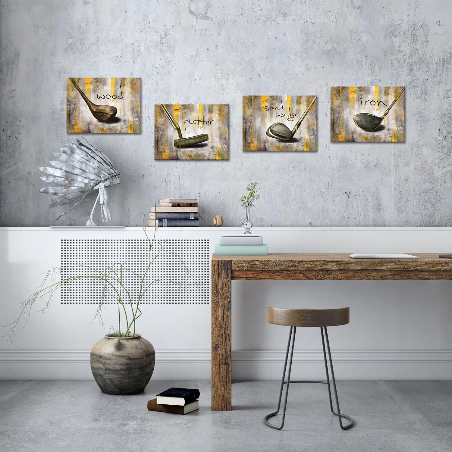 Vintage 4 Pieces Golf Clubs Canvas Wall Art Modern Leisure Sports Canvas Art Wall Decor Canvas Prints Set of 4 Contemporary Living Room Office Decoration Easy Hanging Each Size 12x16inch (Small) - Image 3