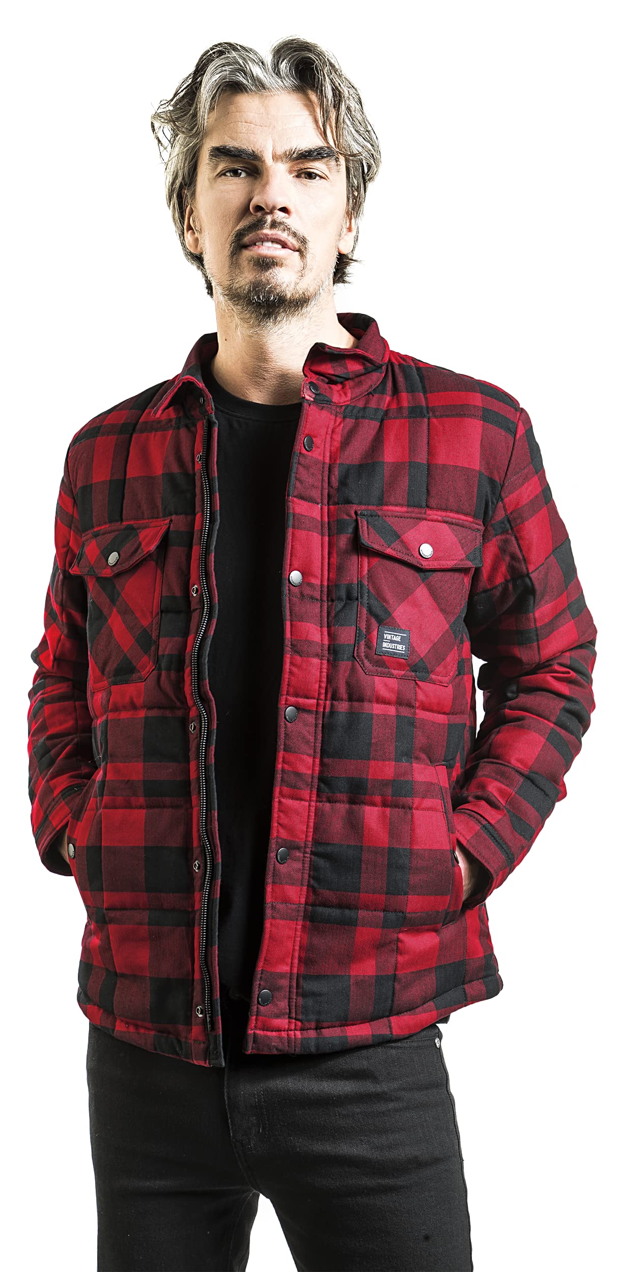 Vintage Industries Square Padded Shirt m?ska koszula flanelowa czerwona Basics, Streetwear, czerwony, XXL