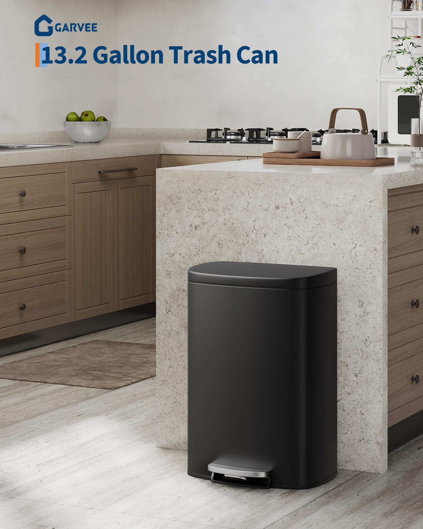 EcoSummer 50 Liter (13.2 Gallon) Stainless Steel Oval Trash Can with Foot Pedal
