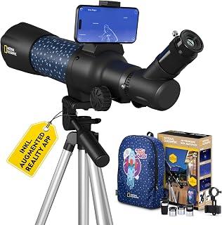 National Geographic smartes AR Kinderteleskop mit Stativ, Rucksack, Smartphonehalterung und Augmented-Reality-App