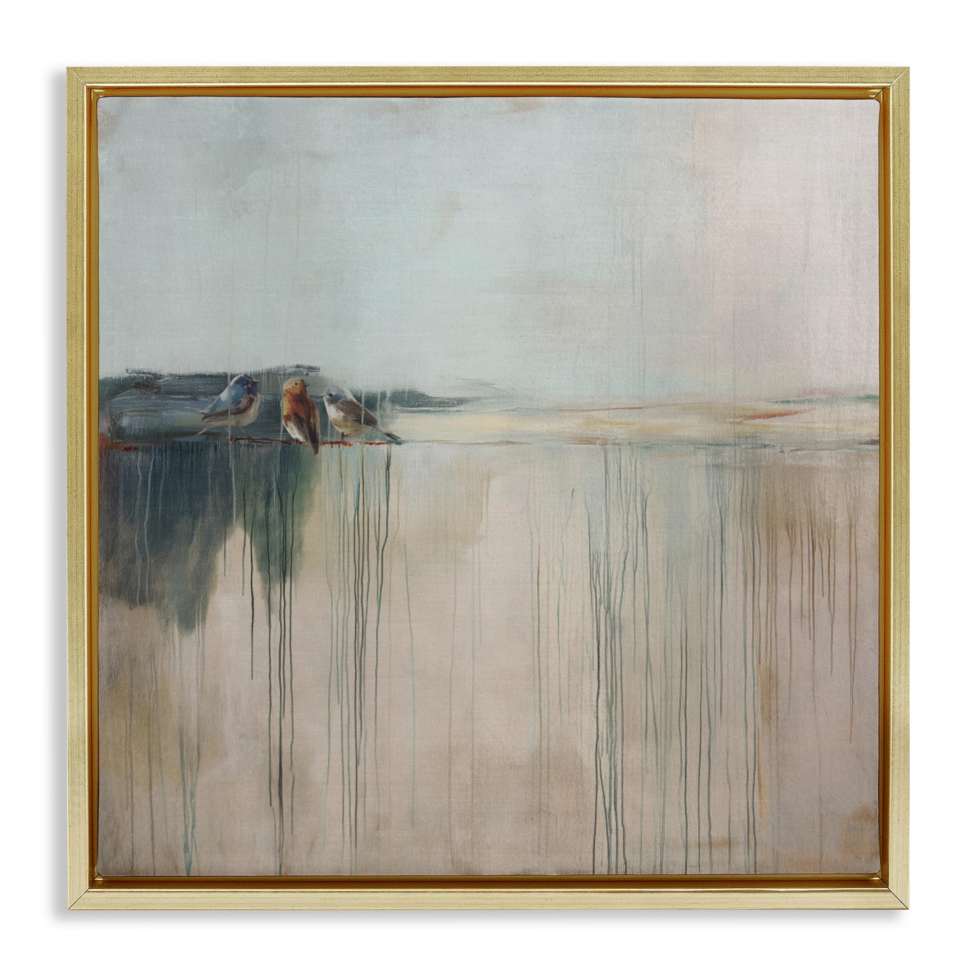 Stupell Industries 'Drips And Feathers Abstract', Floating Frame Canvas Art, Gold, 18 x 18 Inches, Easy to Hang and Sturdy, Made in USA, by Svetlana Aleynikova