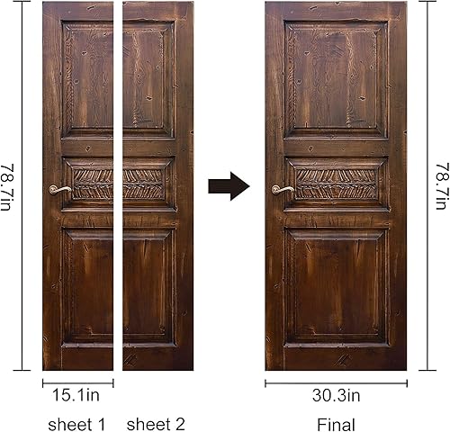 Miniatura 6 de artfanke Adhesivo para puerta con patrón de madera realista 3D para despegar y pegar, murales de puerta de madera retro, papel tapiz autoadhesivo