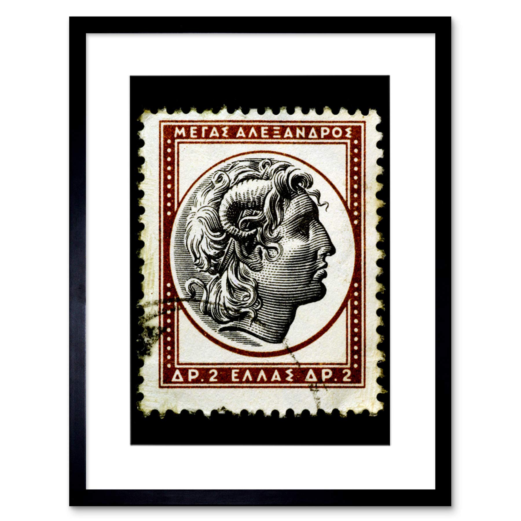 Wee Blue Coo Postage Stamp Alexander Great Greek Old Drachma Framed Wall Art Print