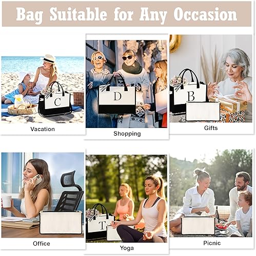 Miniatura 4 de YOOLIFE Regalos personalizados para mujer, bolsa de lona con monograma con organizador con cremallera, regalo de cumpleaños para mujeres, Blanco, B