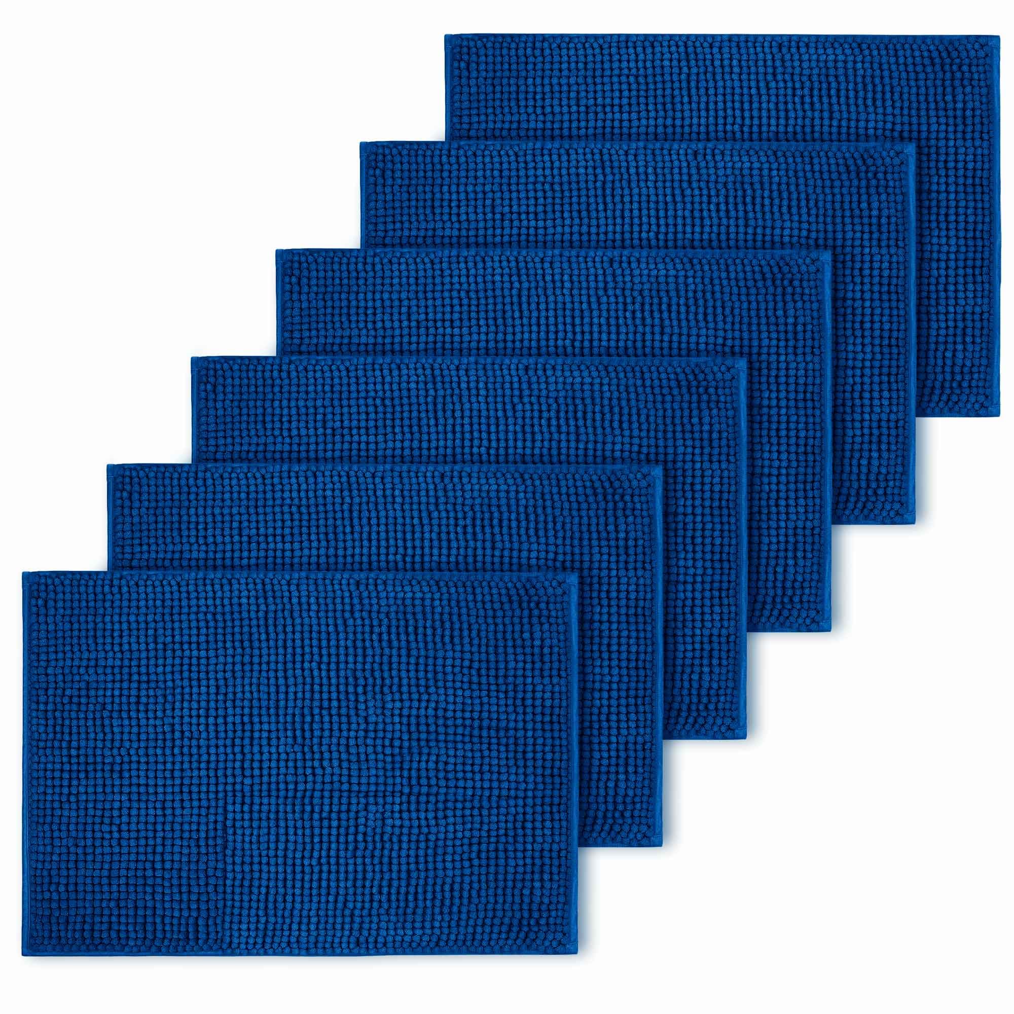 BedLooms Navy Bath Mat Non Slip Anti Mould (6 pack) - Machine Washable Bath Mats 50x80cm Chenille Bathroom Mat Super Absorbent Extra Soft Fluffy Shower Mat