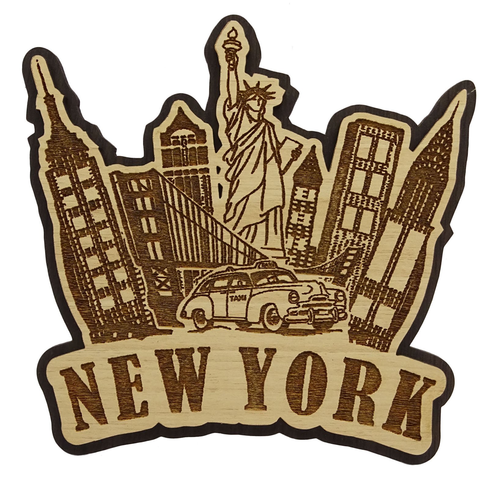 Printtoo Wood Engraved New York Fridge Magnet Souvenir Gift