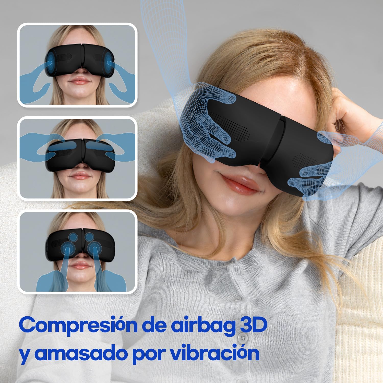 HubiCare - Masajeador de Ojos Con Calor y Enfriamiento Para Ojeras, Hinchazón, Bolsa de Aire 3D, Migrañas, Bluetooth, Música, Cuidado de Ojos Secos y Sueño