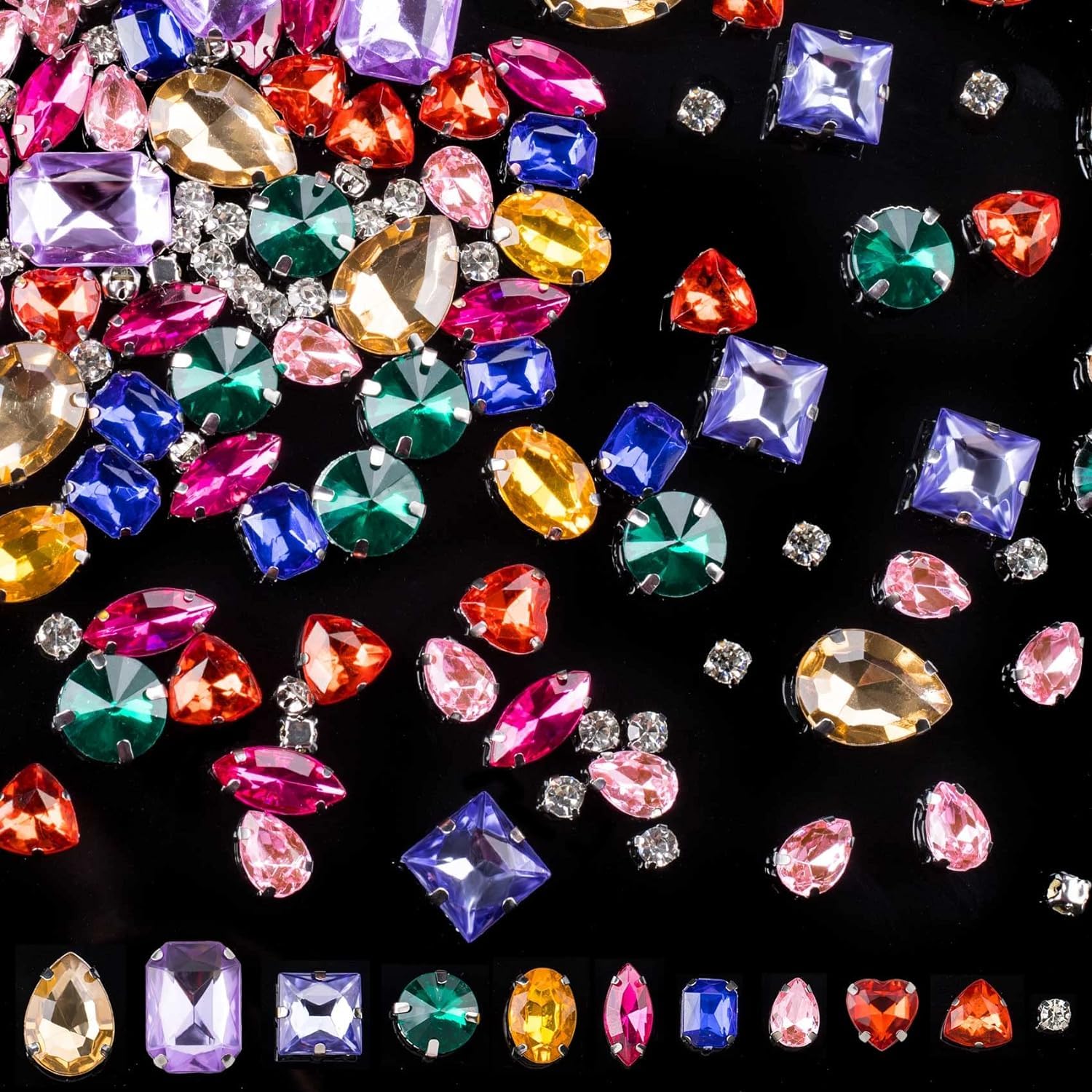 Diy Crafts 15426 Slim One Navette Shape 4 X 15mm Jelly Candy Ab & Clear Sew on Glass Crystal Rhinestone Shoes Diy, Pack of 450 50x9, Mix Sizes (Multicolor)