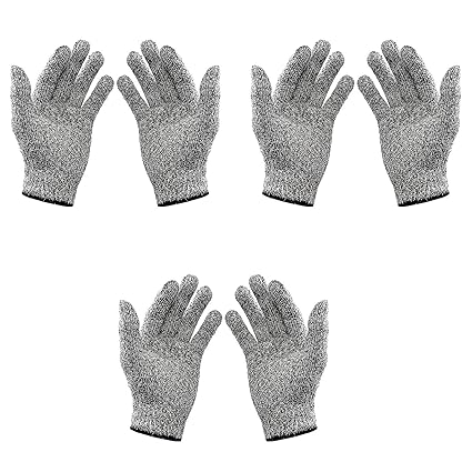 VOLO Knife Cut Resistant/Anti Hand Cutting, Level 5 Protection, High Performance Safety Kitchen Cuts Gloves, for Cutting, Slicing, Wood Carving, Food Grade Kitchen Hand Safety Gloves. (3 Pair)
