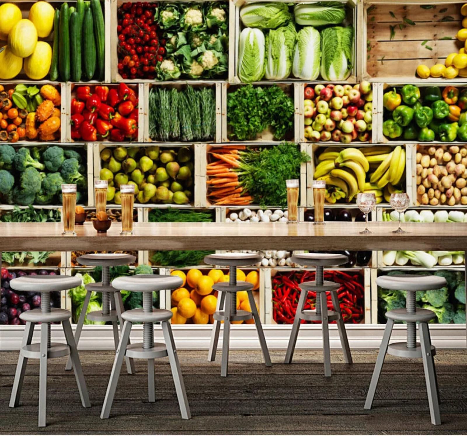 Wallpaper-3D-Xlm 250Cm×170Cm(B×H) Fresh Fresh Fruit Vegetables 3D Wallpaper Easy Install Feature Office Living Room Sofa Bedroom Tv Background Wall Decoration-250Cm×170Cm