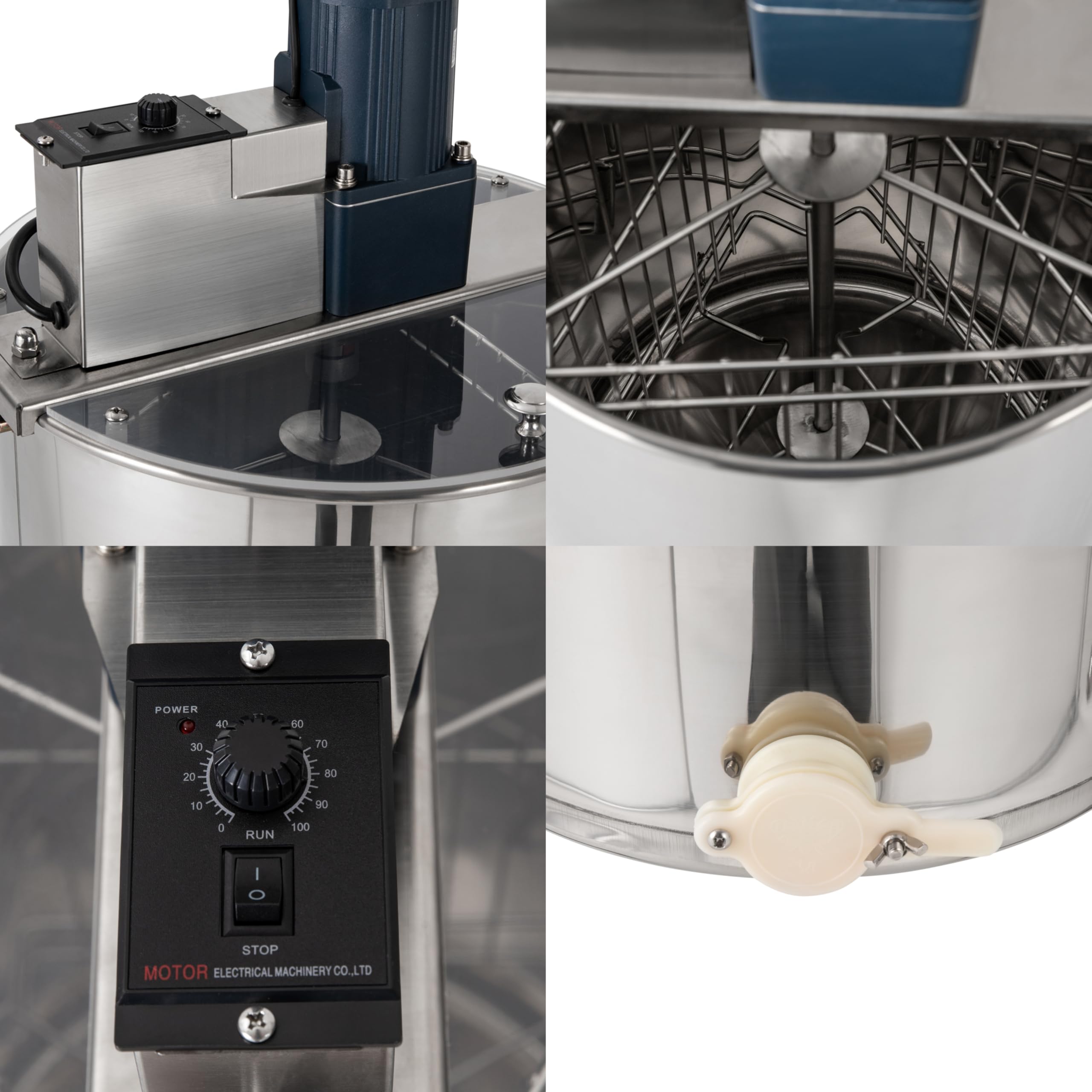 3 Waben Elektrisch Honigschleuder Edelstahl mit 140W Motor, Einstellbare Geschwindigkeit Honig-Extraktor mit Honigauslass, Elektro Honigsammler Honeyextractor Imkerei Honigschleuder mit Acryldeckel