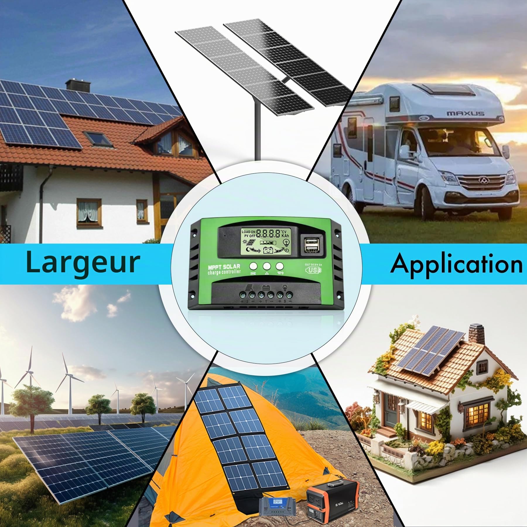 MPPT 60A Controleur de Charge Solaire 12V 24V Auto, Regulateur Panneau Solaire 60A avec Sonde Température et écran LCD pour Toutes 12V 24V au Plomb et au Lithium Batteries