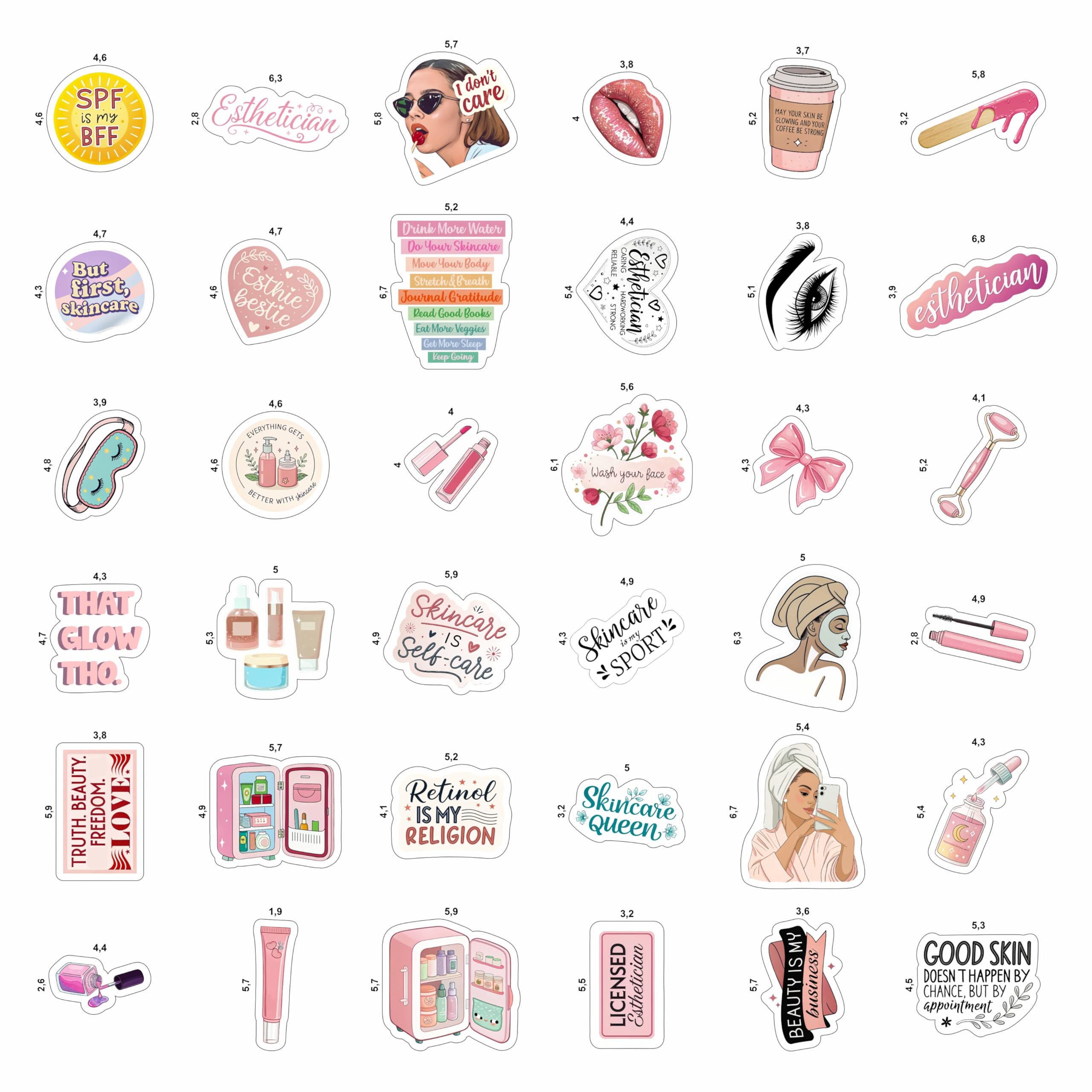 100Pcs Esthetician Stickers for Laptop, Skincare Stickers - Esthetician Party Supplies, Gifts - Gift for Women & Men