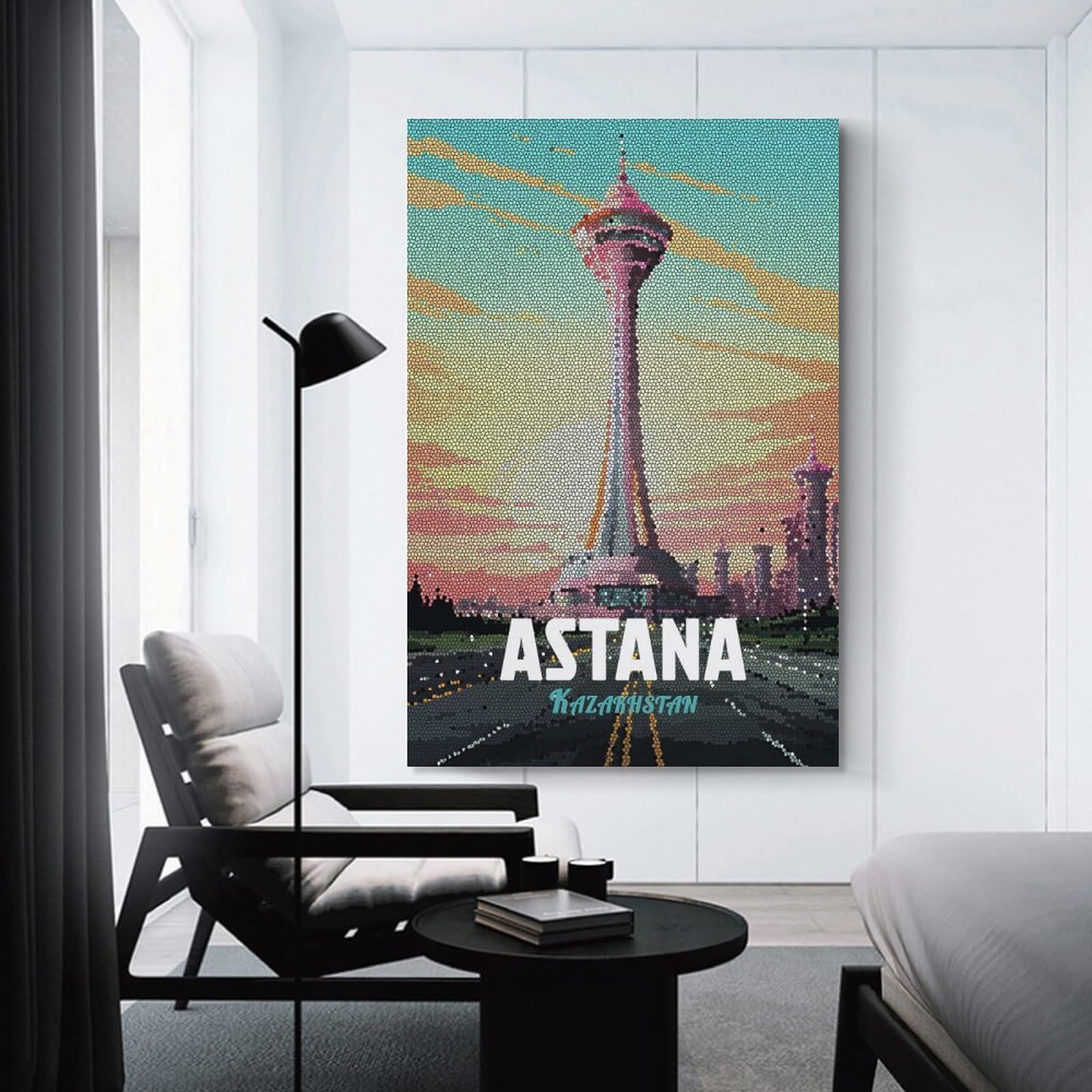 Junmoney Astana Kazakhstan Mosaic Room Decor Wall Art, 24x36inch(60x90cm), for Hallway, Lounge Or Guest Room, Gift Idea for Housewarming And Birthdays
