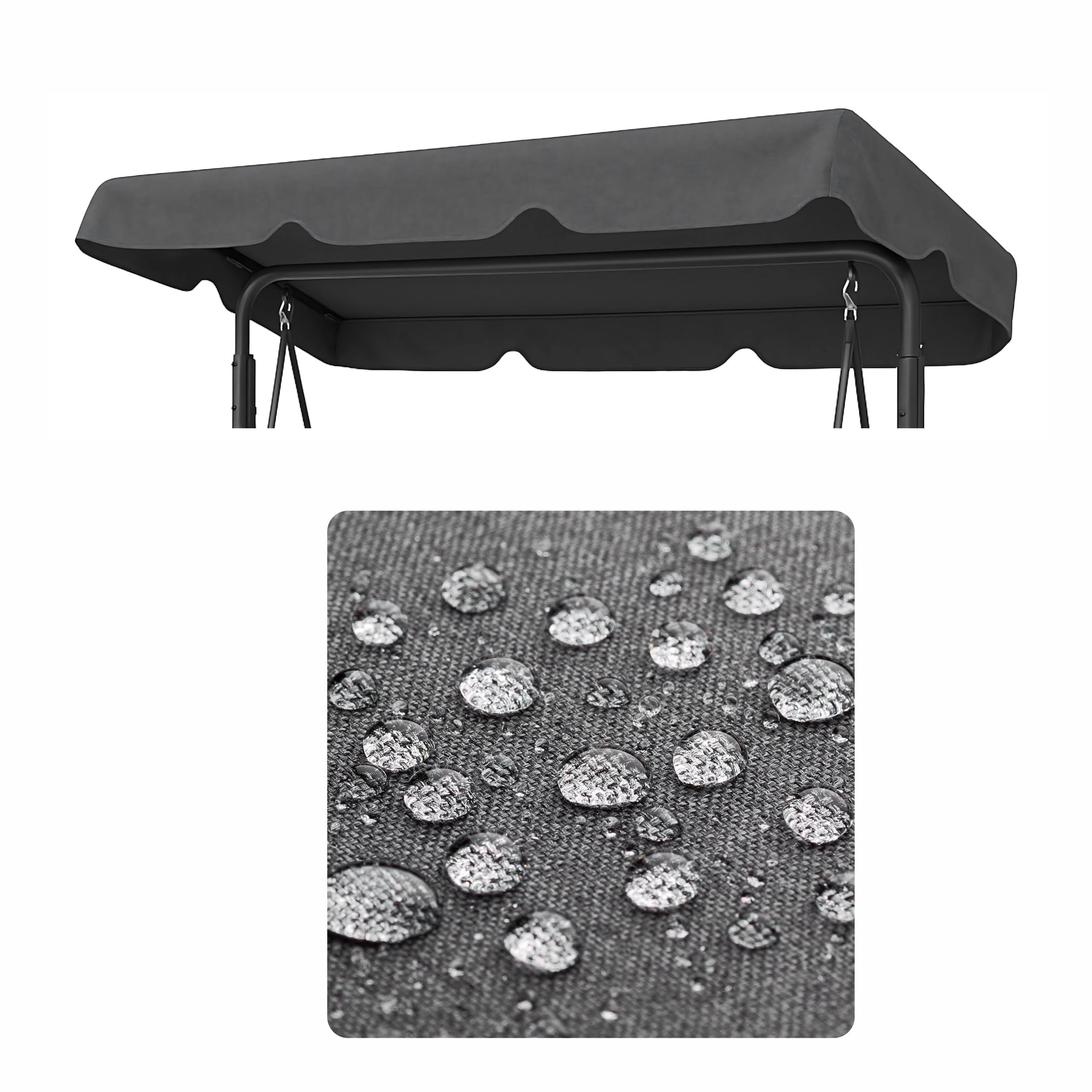 PillowPrim Wasserdicht Dach für Hollywoodschaukel - Hollywoodschaukel Dachbezug - 2-3 Sitzer, UV-Schutz Sonnendach, Gartenschaukel-Überdachung, Wasser- und staubdicht - 120x215 cm - Graphit