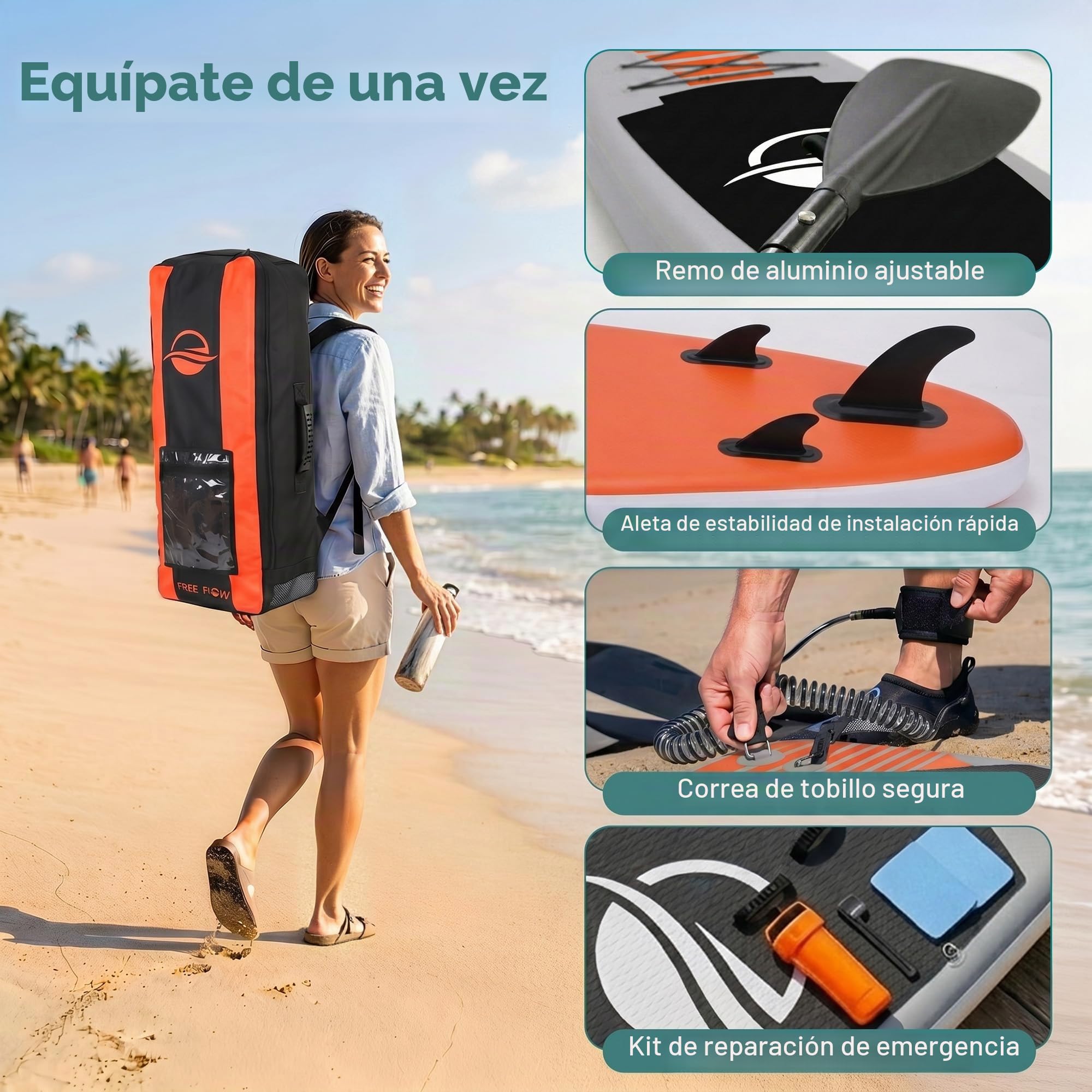 SereneLife Tabla Paddle Surf Hinchable, Paddle Board, Cubierta Antideslizante, Aleta Inferior para remar, Estuche para Guardar, Barco de pie para Jovenes y Adultos