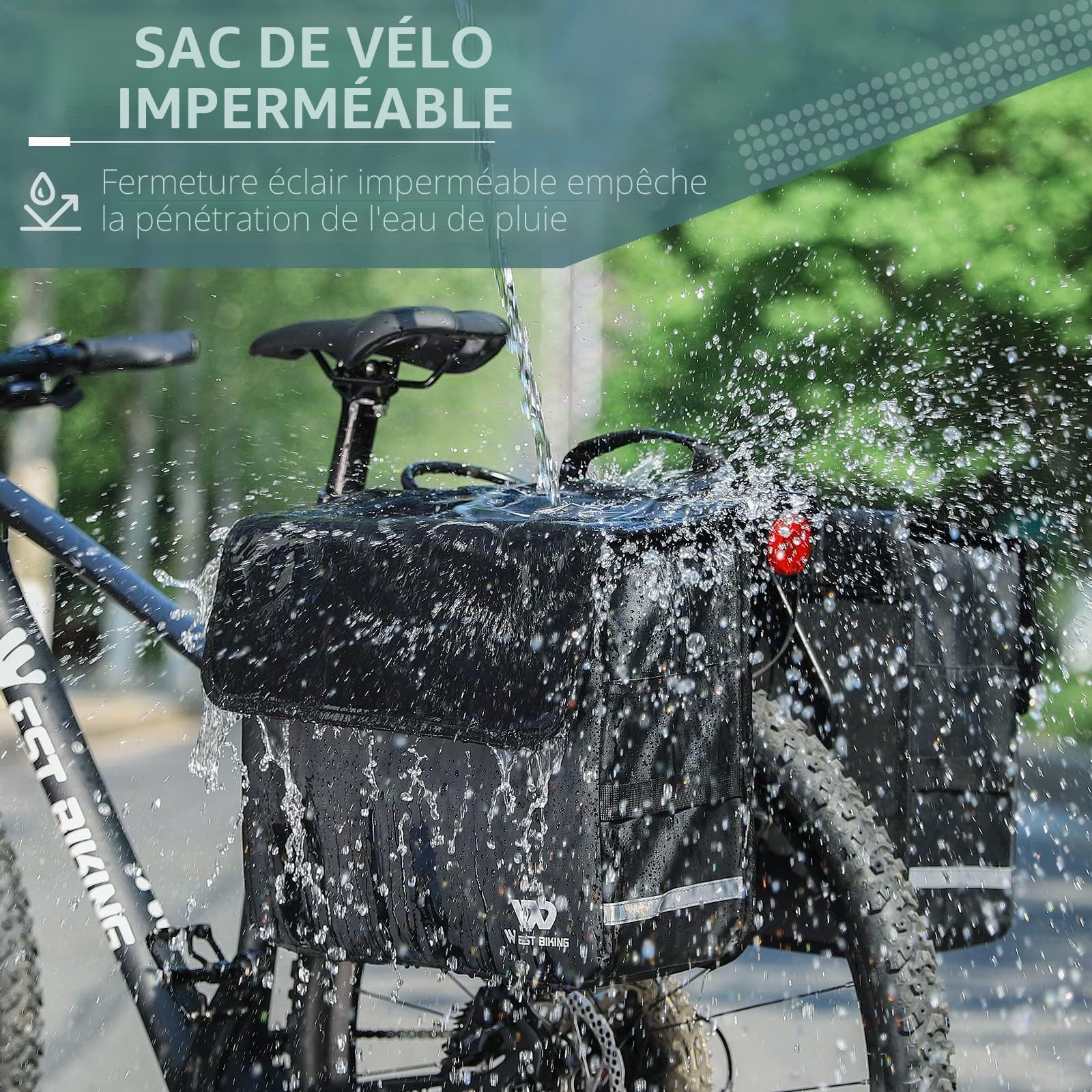 Sacoche de vélo pour porte-bagages, 36 l, étanche, double sacoche