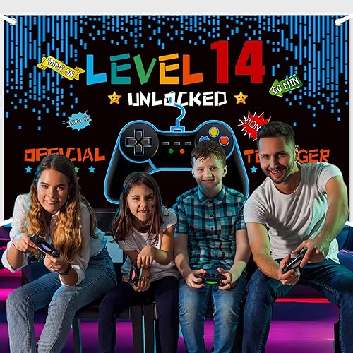 Miniatura 3 de Decoraciones de cumpleaños de videojuegos de 8, 9, 10, 11, 12, 13, 14 cumpleaños para niños, temática de videojuegos, accesorios de fotos, telón de