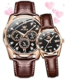 Valentines Couple Pair Quartz Watches His and Her Couple Set Leather Chronograph Diamond Wrist Watch Men Women Lovers Wedding Romantic Gifts Set of 2