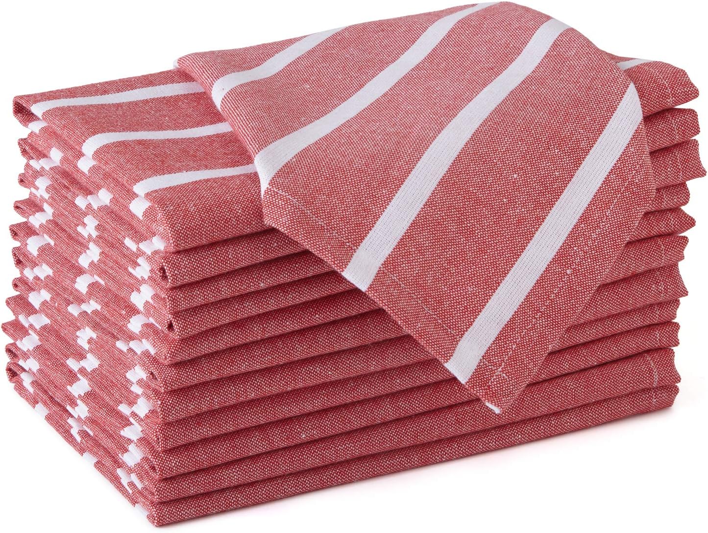 Encasa XO Cotton Cloth Napkins Set of 12 | Roma Red Stripes | 43x43 cm | Dining Table Napkins | Machine Washable & Reusable