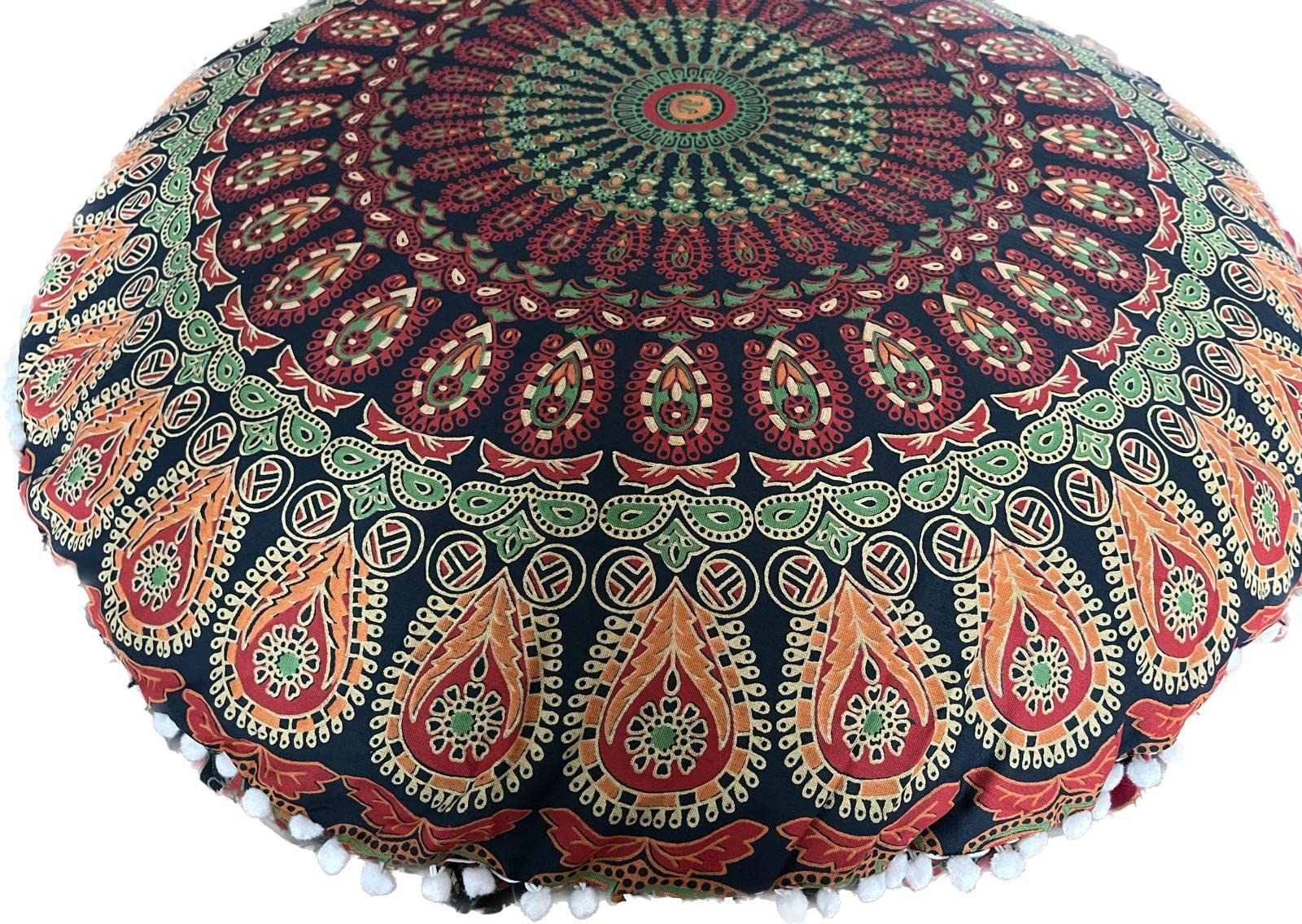 Ava Collections Peacock-Green 32" Mandala Large Floor Pillow Cover Meditation Cushion Seating Throw Hippie Round Colourful Decorative Bohemian Accent Boho Chic Dog Bed Indian Pouf Ottoman Handmade Cover Only (Peacock-Green)