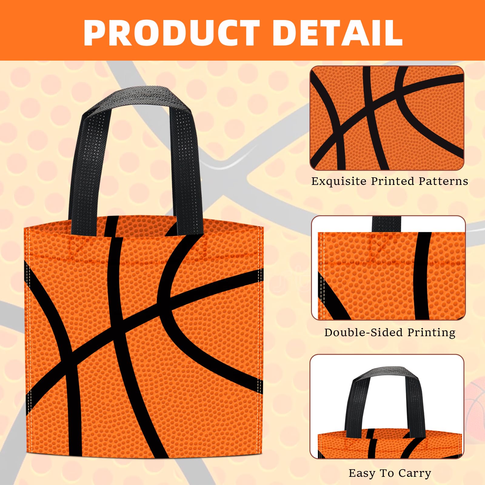 24 PCS Basketball Non-Woven Party Favor Bags with Handles Basketball Party Favor Bags Goodie Treat Candy Bag for Sports Theme Party Birthday 7.87 x 7.87 Inch