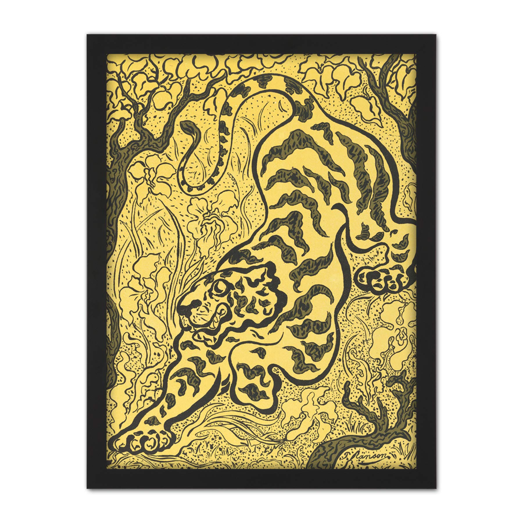 Artery8 Ranson Tiger In The Jungle Artwork Framed Wall Art Print 18X24 Inch