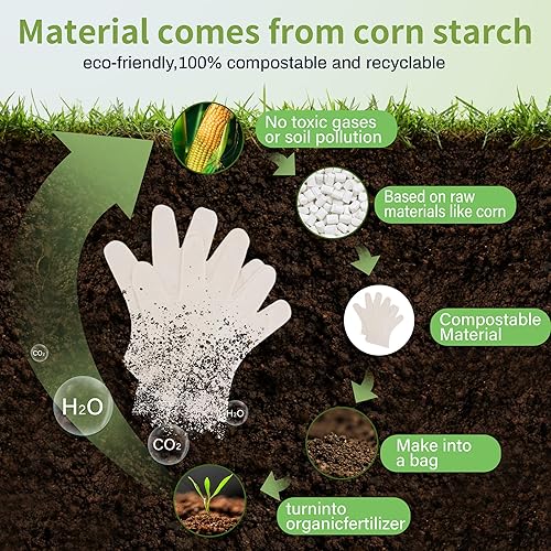 Miniatura 3 de Guantes desechables compostables de compost Guantes grandes de comida para limpiar cocinar, lavar platos, certificado BPI, 100 unidades, color blanco