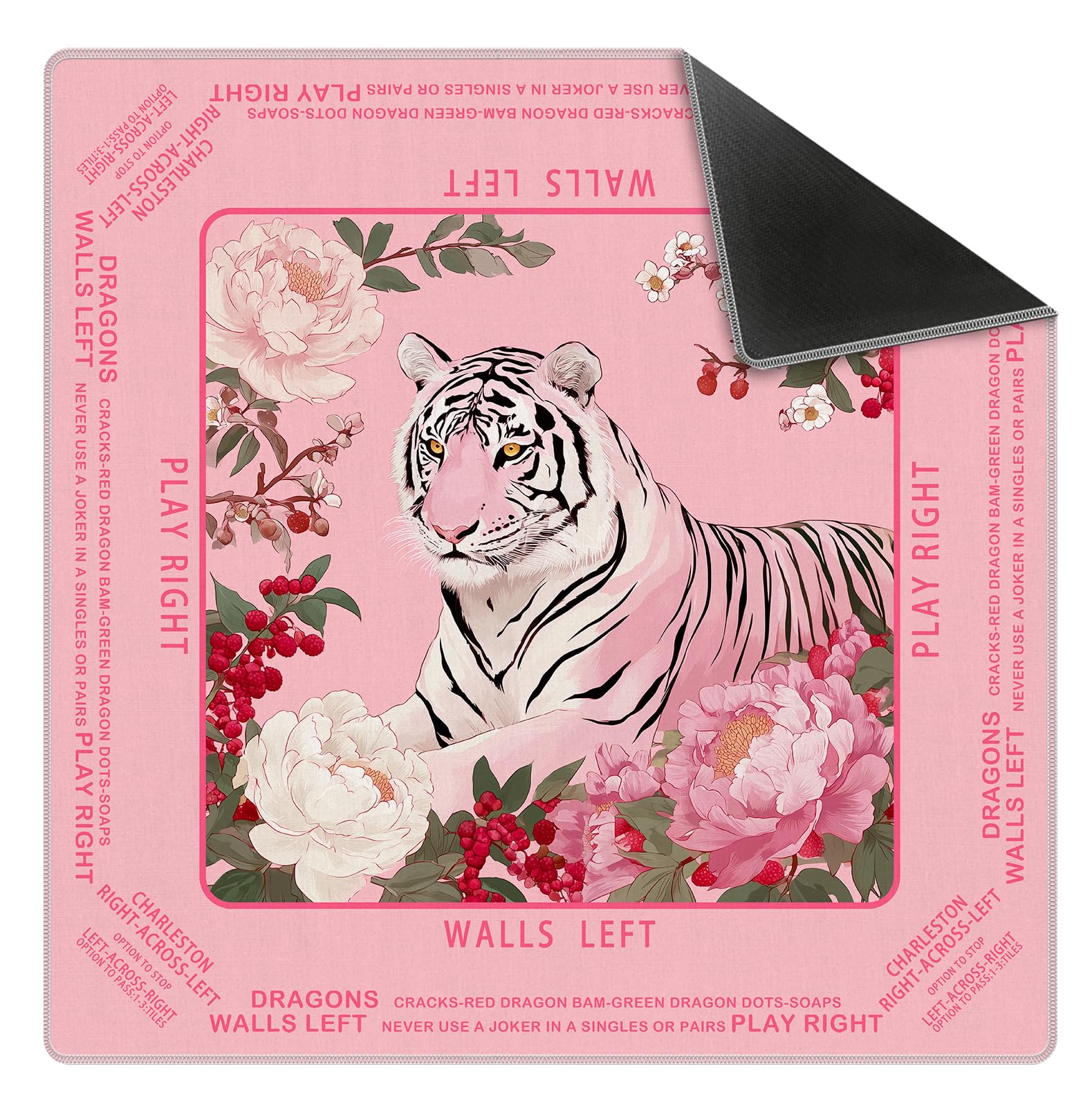 Photo 1 of FDHSPAAM Pink Floral Tiger Mahjong Mat 31.5 x 31.5 Inch