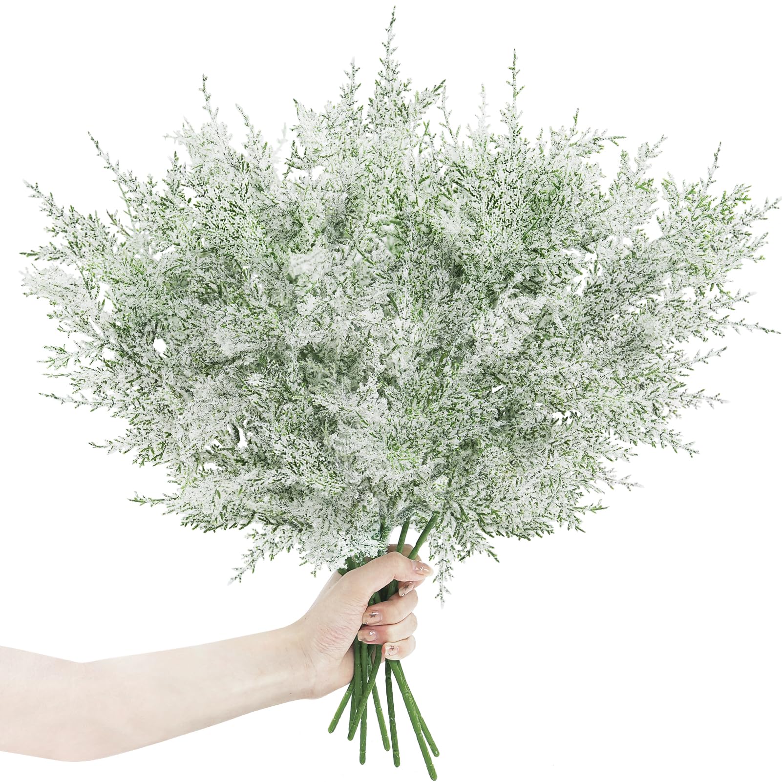 DILIBRA Künstliche schneegefrostete Tannenzweige 51,1 cm, künstliche Tannenzweige und künstliche Tannenzweige, künstliche Weihnachtsstiele für DIY Girlande, Kranz, Handwerk, Heim- und