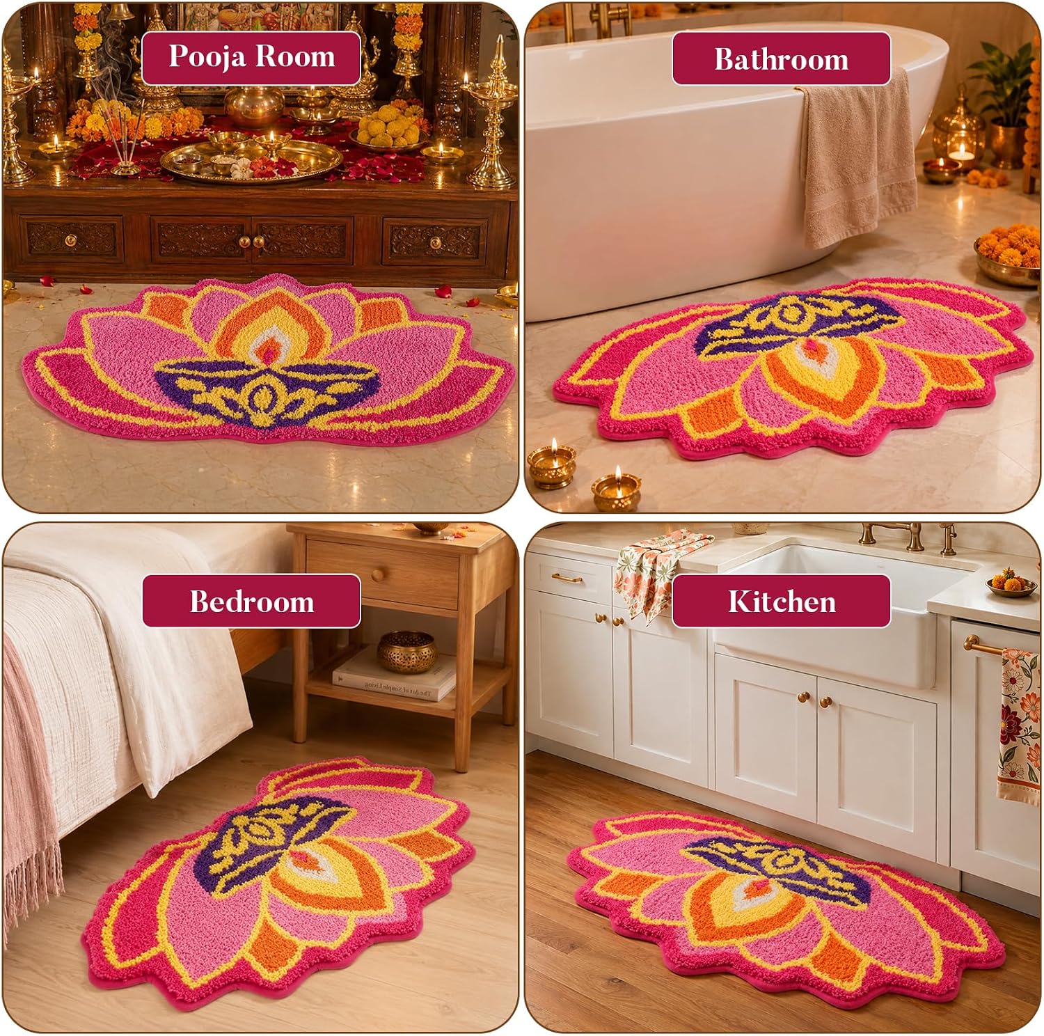 Diwali Rangoli Mat for Indian Floor Decor, 30 x 16 Inch
