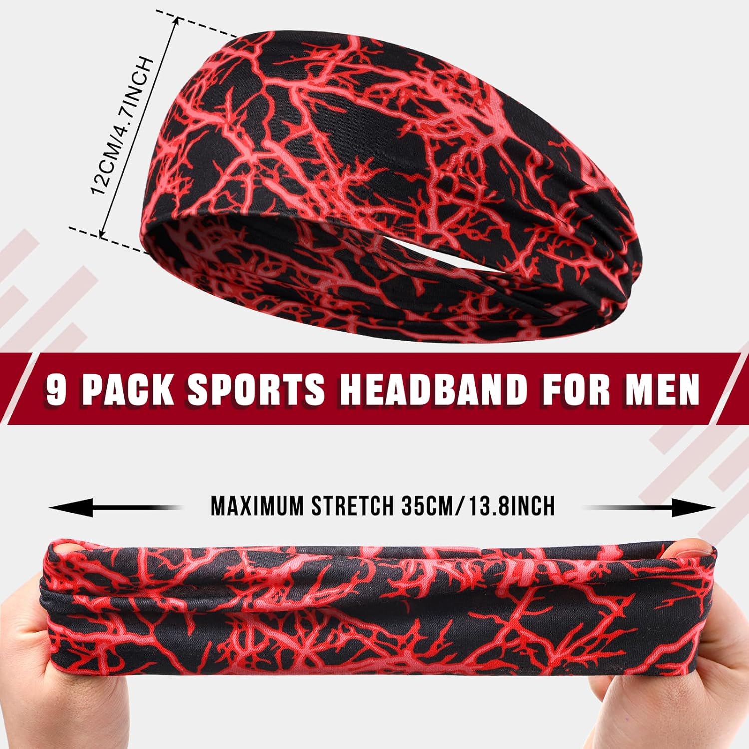 Men's Sweatbands for Workout and Sports - Camo Headband, Sweat Absorbing Wide Headband for Basketball, Football, Cycling, Running, Yoga, 4.7 x 9.8 Inch - Image 2