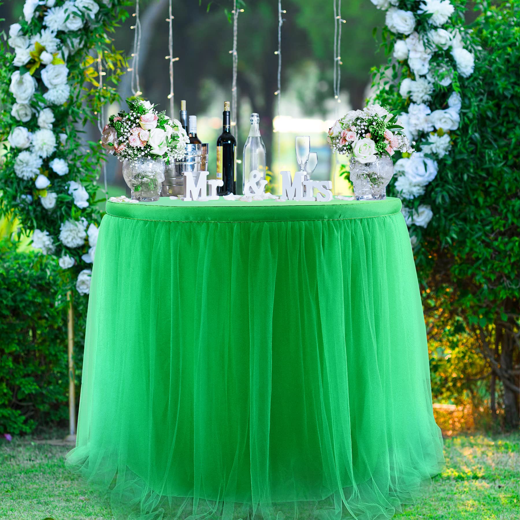 SHTGOI Tule tafelrok, tutu, gaas, tafelrokken, bruiloft, tafelkleed, cake, snoep, tafeldecoratie, tafelrok voor babyshower, verjaardagsfeest, Nieuwjaar, kinderverjaardag, feestdecoratie, groen
