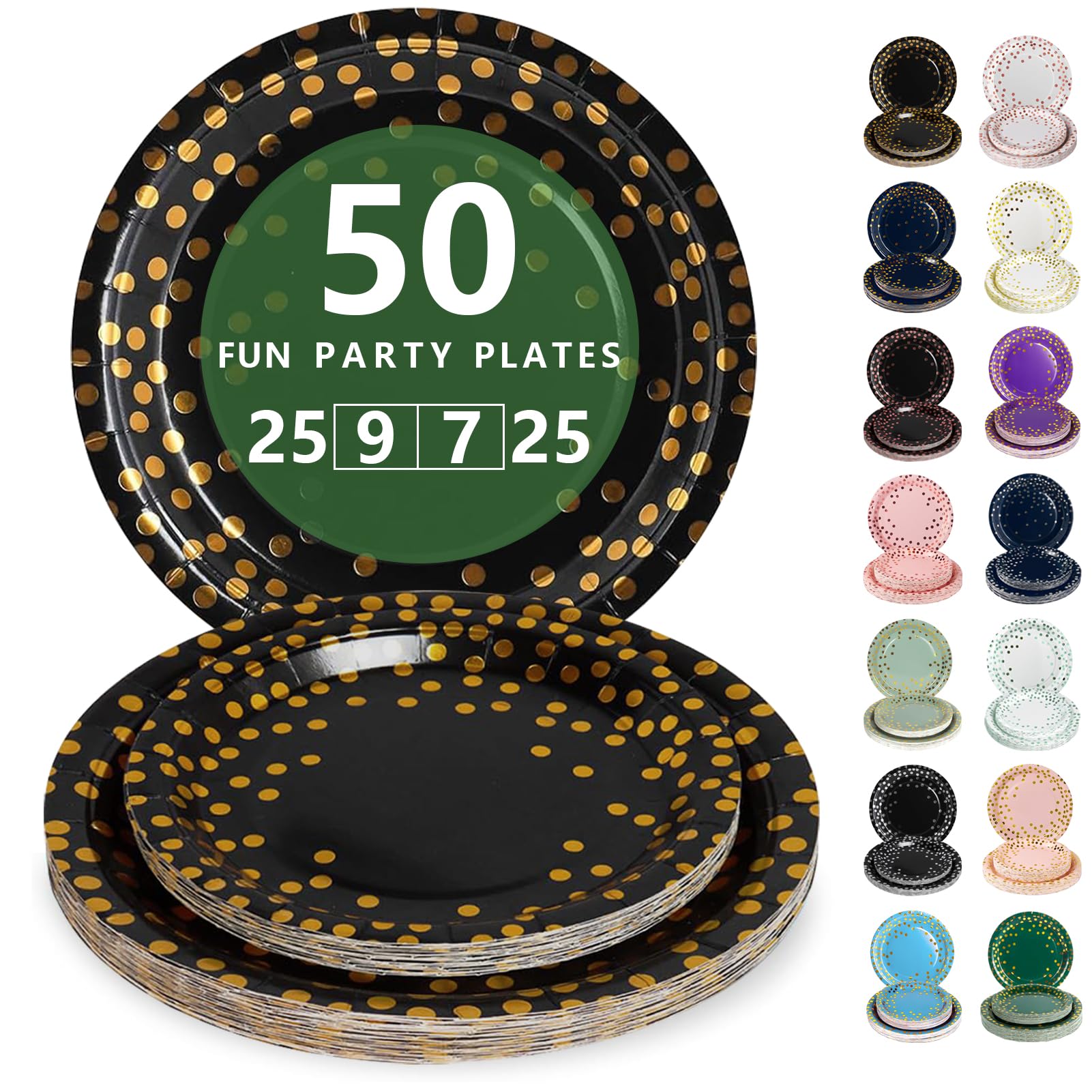 Nkaiso Disposable Paper Plates 50 Pack, Black Gold Party Plates Dinner Set - 25x9inch & 25x7inch Plate Elegant Disposable Tableware for Birthday, Wedding, Christmas Party Supplies — image 1