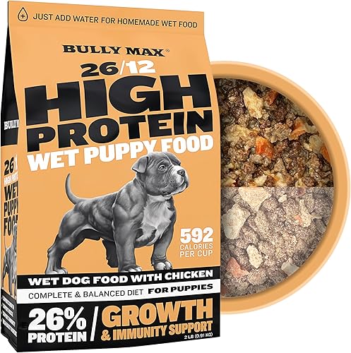 Bully Max Wet Puppy Food - Alimento para perros deshidratado y fresco instantáneo con alto contenido de proteínas con pollo, crecimiento saludable